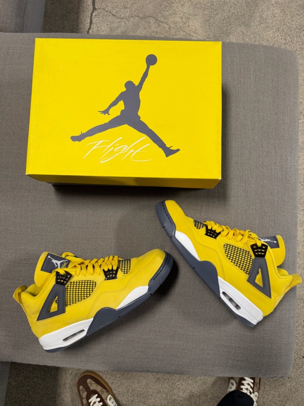 Jordan Yellow and Gray Retro 4 Sneakers